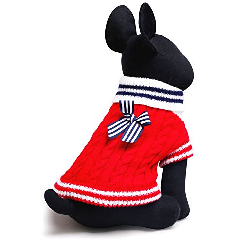 SMALLLEE_LUCKY_STORE Navidad Suéter Jersey Invierno de Punto de Cuello Alto con Lazo Sudadera Ropa de Abrigo para Gato, Perro Pequeño,Gatito,Perrito Rojo XXS