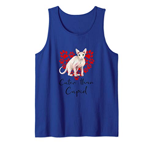 SPHYNX Cuter Than Cupip Gato Día San Valentín Gato sin pelo Camiseta sin Mangas