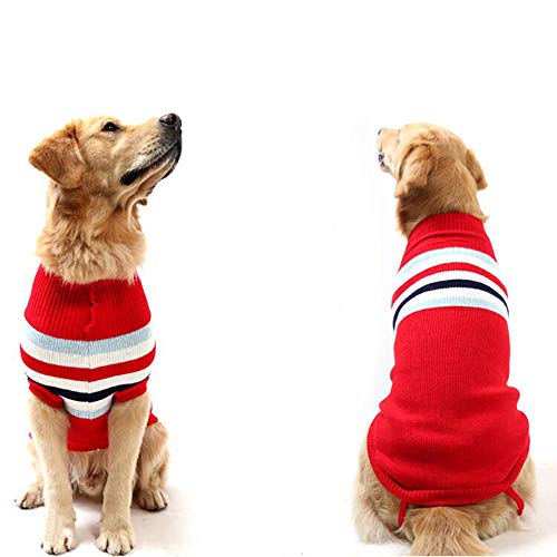 Suéter de mascota abrigo, cálido para perros y gatos, chaleco de punto de ganchillo para perros medianos y grandes (2XL, rojo)