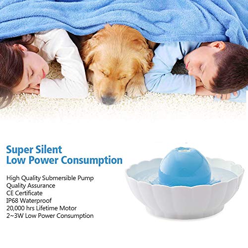 SUNASQ Dispensador de Agua de cerámica para Mascotas, alimentador de Agua de circulación automática, Sistema de filtración de circulación de Fuente de Agua Ultra silenciosa para Perro, Gato, Mascota.
