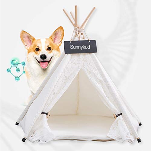 Sunnykud Pet Teepee Tienda de campaña de encaje para perros con diseño de cebra extraíble y lavable, para gatos y perros, con cojín de 60 x 60 x 70 cm