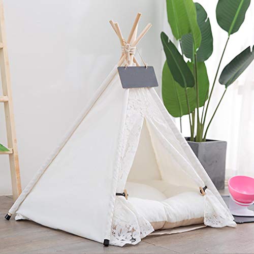 Sunnykud Pet Teepee Tienda de campaña de encaje para perros con diseño de cebra extraíble y lavable, para gatos y perros, con cojín de 60 x 60 x 70 cm