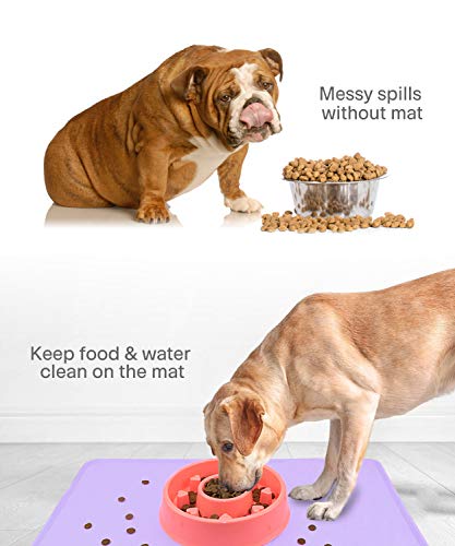 Taglory Alfombrilla de Silicona para Comederos de Perros y Gatos, Antideslizante Impermeable Tapete para Comer de Mascota, Alfombrillas con Borde 53x 37cm Morado