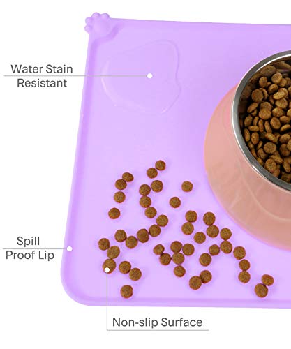 Taglory Alfombrilla de Silicona para Comederos de Perros y Gatos, Antideslizante Impermeable Tapete para Comer de Mascota, Alfombrillas con Borde 53x 37cm Morado