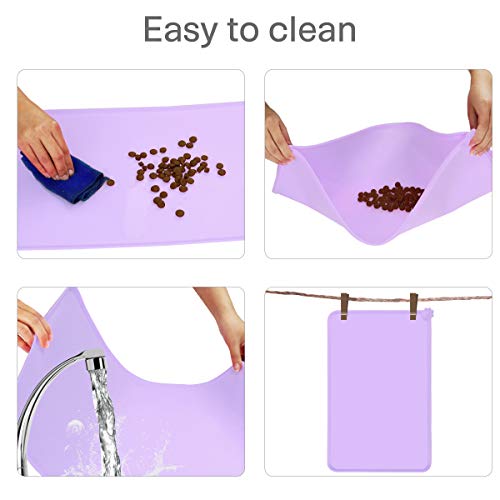 Taglory Alfombrilla de Silicona para Comederos de Perros y Gatos, Antideslizante Impermeable Tapete para Comer de Mascota, Alfombrillas con Borde 53x 37cm Morado