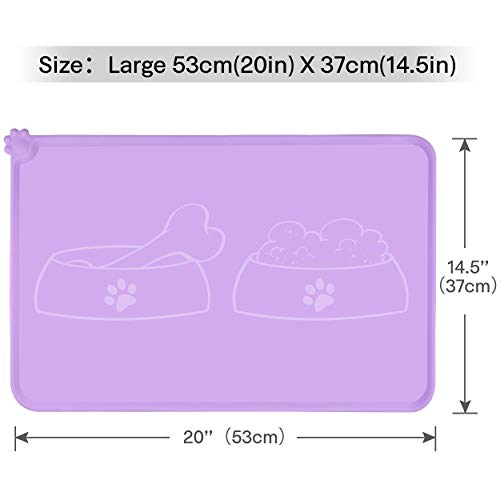 Taglory Alfombrilla de Silicona para Comederos de Perros y Gatos, Antideslizante Impermeable Tapete para Comer de Mascota, Alfombrillas con Borde 53x 37cm Morado