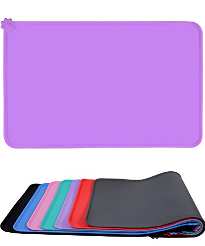Taglory Alfombrilla de Silicona para Comederos de Perros y Gatos, Antideslizante Impermeable Tapete para Comer de Mascota, Alfombrillas con Borde 53x 37cm Morado
