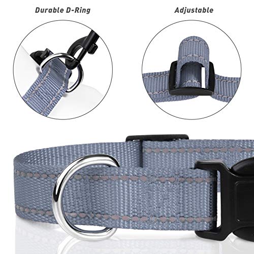 TagME Collar Perro Ajustable,Collar Nylon Reflectante,para Caminar Correr Entrenamiento,para Perros Extrapequeños,Gris,1.5cm De Ancho