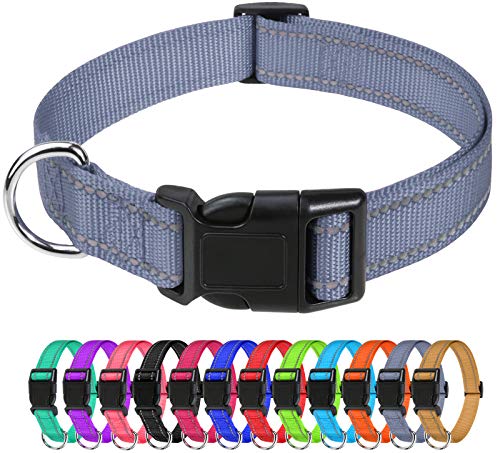 TagME Collar Perro Ajustable,Collar Nylon Reflectante,para Caminar Correr Entrenamiento,para Perros Extrapequeños,Gris,1.5cm De Ancho