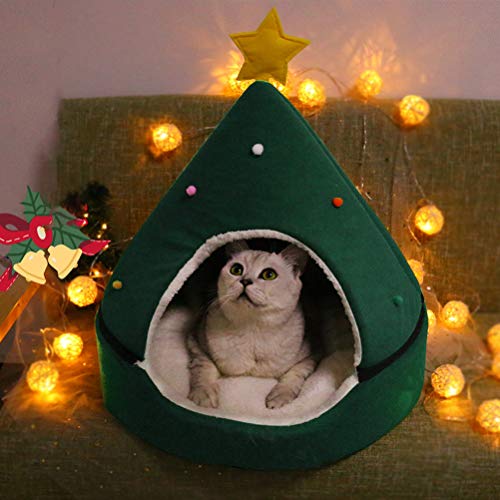 taianle 14 * 18 Pulgadas Tienda de Campaña para Gatos Cama de Cueva Cama para Perros Mascota Interior Casa para Perros Triángulo Cama para Gatos Casa Decoración Navideña Casa para