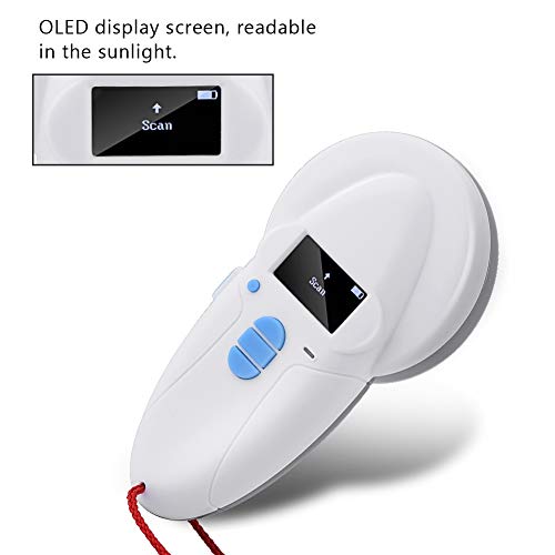 Tangxi Lector Microchip Animales Recargable de Mano, 134.2 kHz / 125 kHz Pantalla de Visualización OLED Microchip para Mascotas Escáner RFID, Lector de Microchips Bluetooth para Mascotas