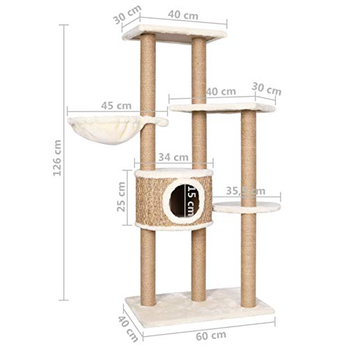 Tidyard Árbol para Gatos con Poste Rascador Árbol Rascador para Gatos 126 cm Hierba Marina