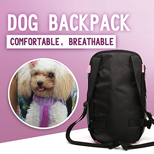 Tineer Pet Dog Carrier Mochila Transpirable Al Aire Libre Perro de Viaje Lona Piernas Fuera Bolso De Hombro Delantero Bolso Durable(Small; Chest(Under 30cm), Rosado)