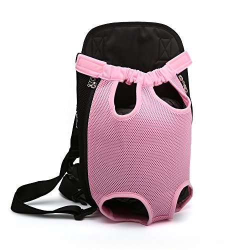 Tineer Pet Dog Carrier Mochila Transpirable Al Aire Libre Perro de Viaje Lona Piernas Fuera Bolso De Hombro Delantero Bolso Durable(Small; Chest(Under 30cm), Rosado)