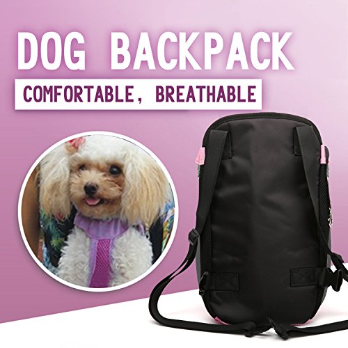 Tineer Pet Dog Carrier Mochila Transpirable Al Aire Libre Perro de Viaje Lona Piernas Fuera Bolso De Hombro Delantero Bolso Durable(Small; Chest(Under 30cm), Rosado)