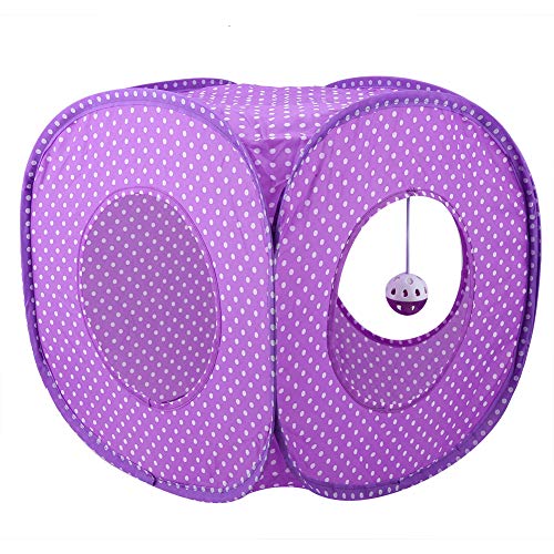 Tnfeeon Juguete de túnel de Gato Plegable, Juguete de túnel de Tela Oxford de Manchas púrpuras con Campana Oculta Juego de persecución Mascota Tienda de Juegos interactiva Divertida