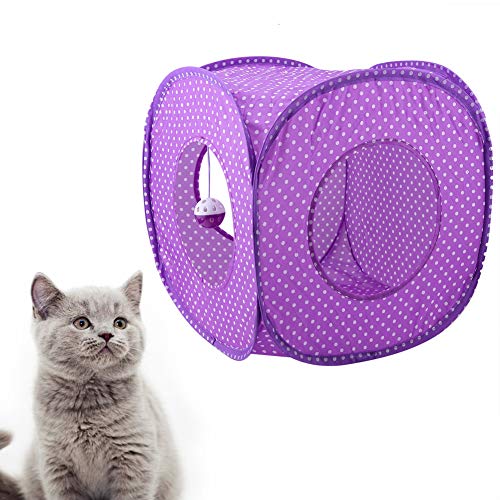 Tnfeeon Juguete de túnel de Gato Plegable, Juguete de túnel de Tela Oxford de Manchas púrpuras con Campana Oculta Juego de persecución Mascota Tienda de Juegos interactiva Divertida