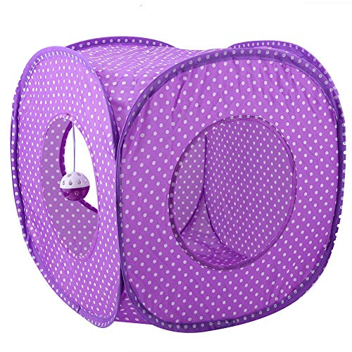 Tnfeeon Juguete de túnel de Gato Plegable, Juguete de túnel de Tela Oxford de Manchas púrpuras con Campana Oculta Juego de persecución Mascota Tienda de Juegos interactiva Divertida