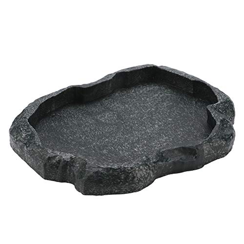 Tnfeeon Reptiles Bandeja de Agua, Resina Antideslizante Escalada Mascota Tortuga Camaleón Lagarto Roca Bebedero de Comida Plato(S-Verde)