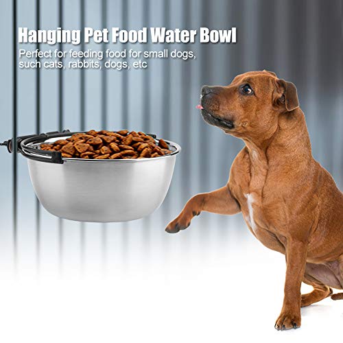 TOPINCN Colgante Alimentos Agua Tazón Acero Inoxidable No tóxico Higiene Robusto Alimentador para Gato Mascota Perro Cachorro Perrito Jaula(L)