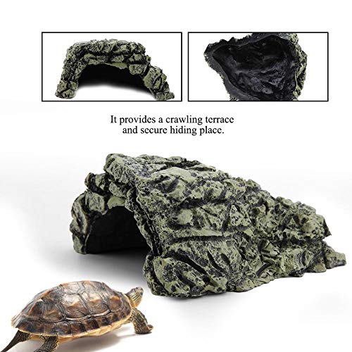 TOPINCN Peces escondidos Cueva Acuario No tóxico Gran simulación Rastreo Tortuga Reptil Basking Ocultar Hábitat Tanque Decoración Ornamento(Mediano)