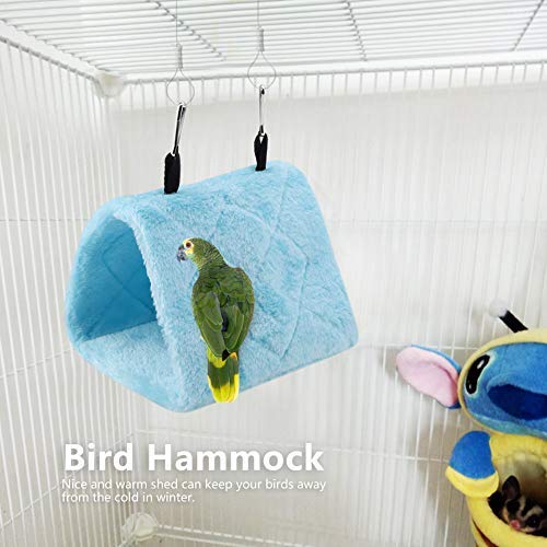 TOPINCN Peonía Loro Hamaca Aves Nido Cálido Suave Felpa Hamaca Colgando Carpa Jaula para Pájaros Loro Invierno Cálido Cama Mascota Juguete Bolsa Algodón Cama(M- Azul)