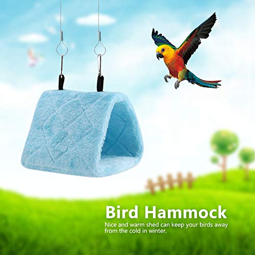TOPINCN Peonía Loro Hamaca Aves Nido Cálido Suave Felpa Hamaca Colgando Carpa Jaula para Pájaros Loro Invierno Cálido Cama Mascota Juguete Bolsa Algodón Cama(M- Azul)