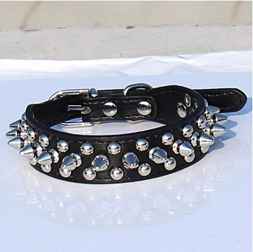 TOSSPER 11-13" Collar de Cuero con Pinchos Perro Tachonado de 7/8" de Ancho para Razas pequeñas/x-pequeño y Cachorros (Negro, L: 11-13" para el Cuello)