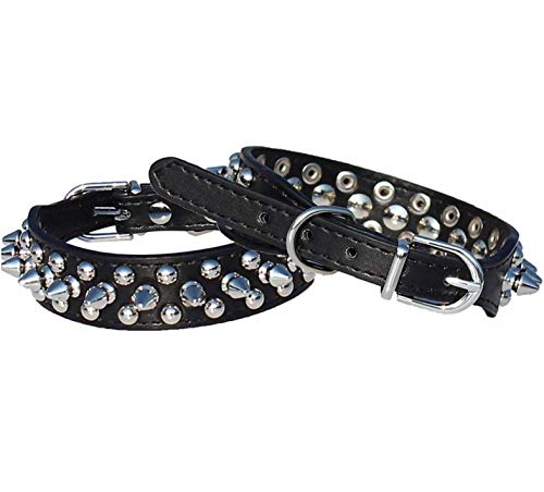 TOSSPER 11-13" Collar de Cuero con Pinchos Perro Tachonado de 7/8" de Ancho para Razas pequeñas/x-pequeño y Cachorros (Negro, L: 11-13" para el Cuello)
