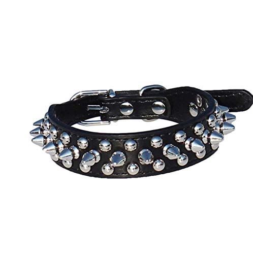TOSSPER 11-13" Collar de Cuero con Pinchos Perro Tachonado de 7/8" de Ancho para Razas pequeñas/x-pequeño y Cachorros (Negro, L: 11-13" para el Cuello)