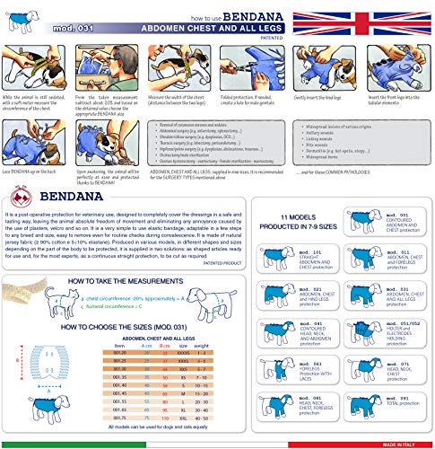 Traje postoperatorio para Perros y Gatos, Protege heridas y Vendajes, Garantiza higiene, Limpieza y Libertad de Movimiento. Modelo 031 - Abdomen, tórax Entallado y Todos los Miembros (L)