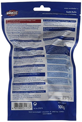 TRIXIE Snack PREMIO Sushi Rolls, 100 g, 90% Pescado Blanco, Perro