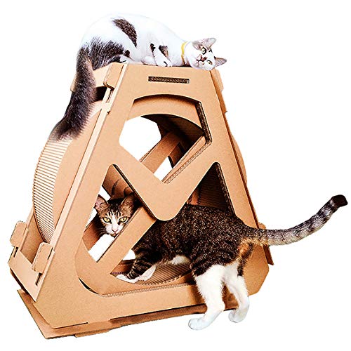 TRS Escalador Rueda hidráulica del Gato de la Fortuna corrugadas de Papel Tapiz rodante Rueda Muebles for Mascotas Cero cartón de Agarre arrastrándose rotación estantería (Size : L)