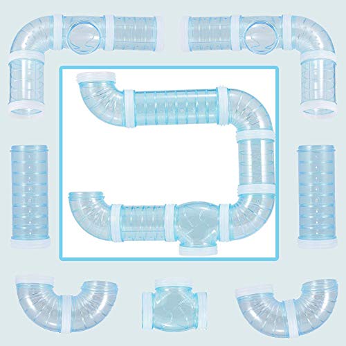 Túnel de Hámster, 8PCS Hámster Tubo Play Túnel Tubo Hámster del Tubo Manguera de Jaula Externa Juguetes para Animales pequeños túnel Conectado para Hámster de Ratón （Azul）