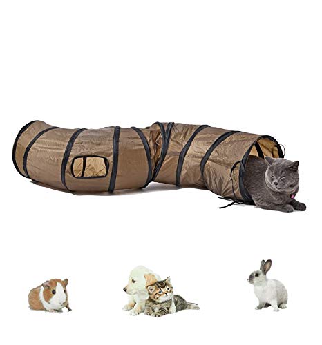 Túnel plegable ligero de, juguete interactivo para casa de laberinto , pequeños conejos, gatitos, cachorros, hurones, conejillo de indias (forma de S, marrón)