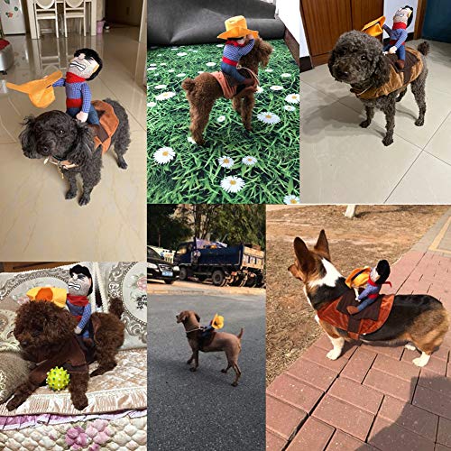 TVMALL Disfraz de perro Mascota Disfraz de Jinete de Vaquero Divertido Disfraz de Jinete de Perro con Ropa de Muñeco y Sombrero para Fiesta Halloween Cosplay - regalo ideal para tu mascota (S)