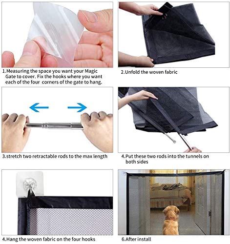 U-Picks Magic Gate para perros, puerta plegable para escalera, seguridad para mascotas, red de aislamiento para interior y exterior, instalación en cualquier lugar para perros y gatos, 110x72cm