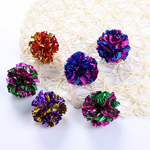 ueetek 6pcs Mylar Crinkle Balls juguetes para gatos Best Interactive Crinkle Cat Toy Balls nunca los mejores juguetes independientes Pet Kitten Cat para Fat Real cats Kittens Exercise (aleatorio)