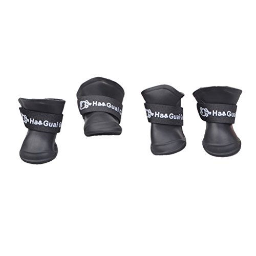UEETEK Botas de Lluvia para Perro Mascota Colores Dulces Zapatos de Goma Antideslizantes a Prueba de Agua para Pequeño Perrito - Talla M (Negro)