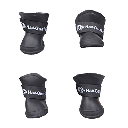 UEETEK Botas de Lluvia para Perro Mascota Colores Dulces Zapatos de Goma Antideslizantes a Prueba de Agua para Pequeño Perrito - Talla M (Negro)