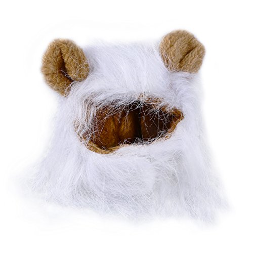 UEETEK Mascota Disfraz León Melena Peluca Leon para Gato Perro Pequeño Ajustable Blanco