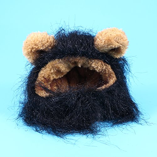 UEETEK Mascota Disfraz León Melena Peluca Leon para Gato Perro Pequeño Ajustable Negro