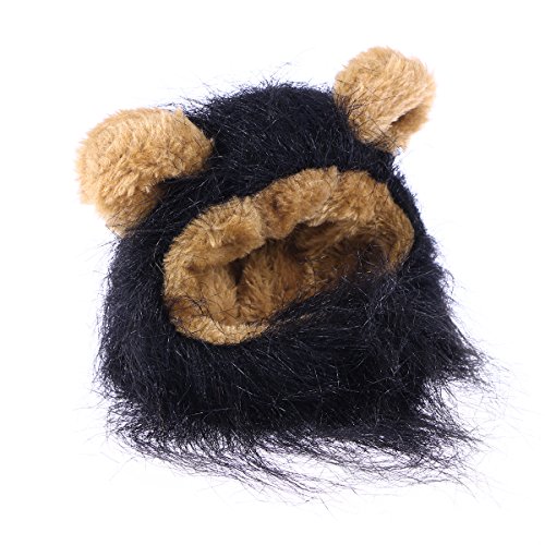 UEETEK Mascota Disfraz León Melena Peluca Leon para Gato Perro Pequeño Ajustable Negro