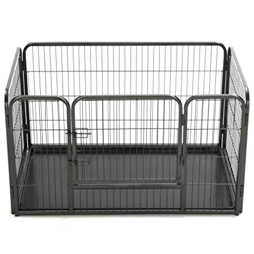 UnfadeMemory Corral para Perros Cachorros con Bandeja Fondo de Plástico,Parque para Perros,Jaula Mascota,Adecuado para Interior o Exterior,Acero,Negro (125x80x70cm)