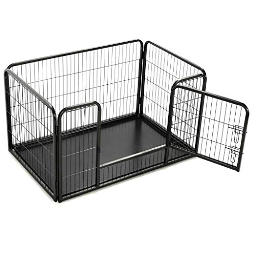 UnfadeMemory Corral para Perros Cachorros con Bandeja Fondo de Plástico,Parque para Perros,Jaula Mascota,Adecuado para Interior o Exterior,Acero,Negro (125x80x70cm)
