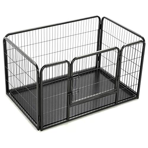 UnfadeMemory Corral para Perros Cachorros con Bandeja Fondo de Plástico,Parque para Perros,Jaula Mascota,Adecuado para Interior o Exterior,Acero,Negro (125x80x70cm)