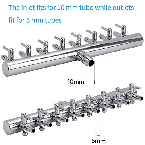 Uniclife Válvula de Palanca de Control de Flujo de Aire del Acuario de 8 Vías Distribuidor de Cobre y Cromo Distribuidor de Tanque de Peces Accesorios de la Bomba