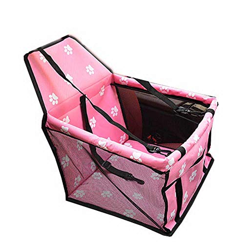 Venus valink Coche Aumentador Asiento, Plegable Perro Asiento Transportador Mascota Caja con Seguridad Correa Soporte Barras, Gato Portátil de Viaje Bolsa Transporte para Pequeños Gatos, Jaula - Rosa
