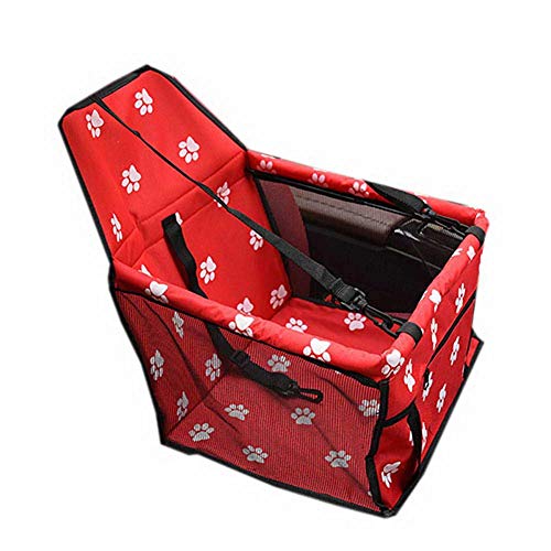 Venus valink Coche Aumentador Asiento, Plegable Perro Asiento Transportador Mascota Caja con Seguridad Correa Soporte Barras, Gato Portátil de Viaje Bolsa Transporte para Pequeños Gatos, Jaula - Rojo
