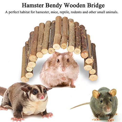 ViaGasaFamido Hamster Chew Bridge Toy, Escalera de Madera Reptile Hiding House Fence Puente de Escalada para Reptil Lagarto Tortuga Ratones Roedores Pequeño Animal Hedgehog Chew Toy(Metro)